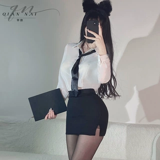芊奈情趣内衣秘书制服诱惑白领透视长袖衬衫紧身包臀短裙套装8060