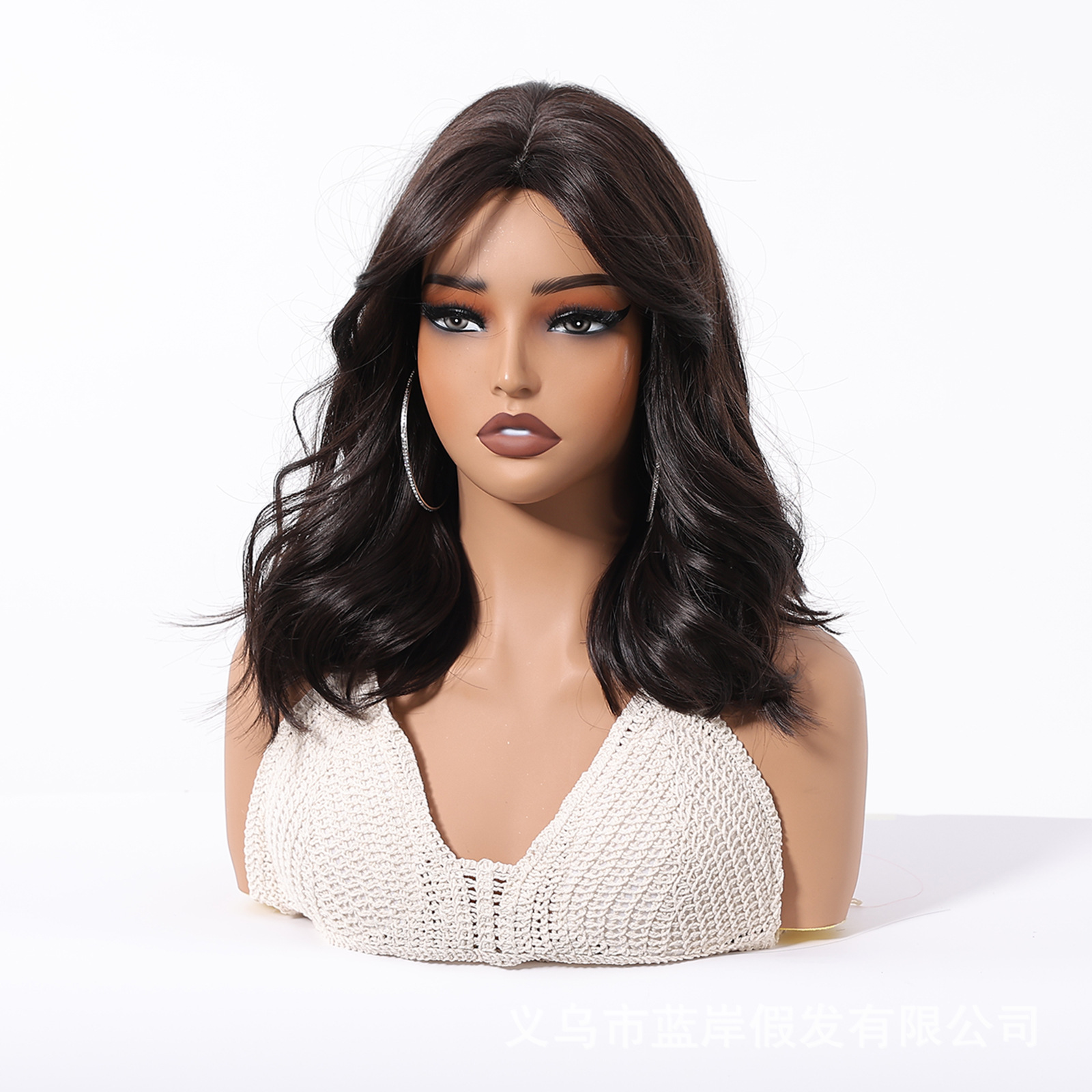 Moda europea y americana de ocho frases curvas corta fibra química peluca natural negro marrón caballo de Troya peluca de caballo