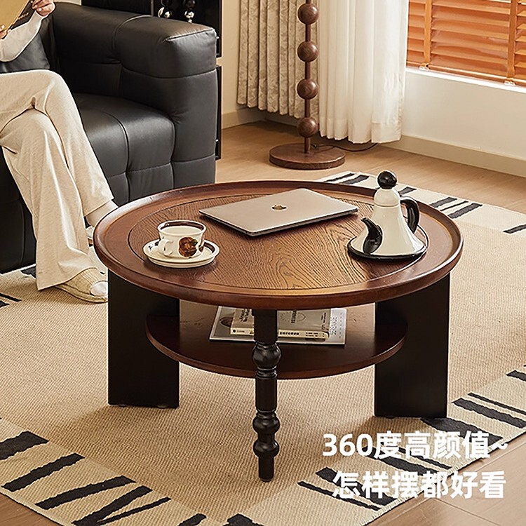 Medieval Style Retro Round Tea Table for Home Tea Table Living Room Small Apartment American Solid Wood French New Living Room Side Table