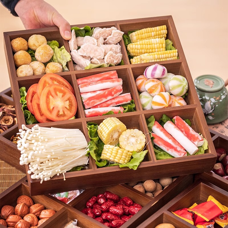 Cooking Tea Around the Stove, Snack Tray, Dried Fruit Tray, Internet Celebrity Bamboo Nine-Square Grids Tray, Hot Pot Side Dish Tray, Platter Cooking Tea Around the Stove, Snack Tray, Dried Fruit Tray, Internet Celebrity Bamboo Nine-Square Grids Tray, Hot Pot Side Dish Tray, Platter