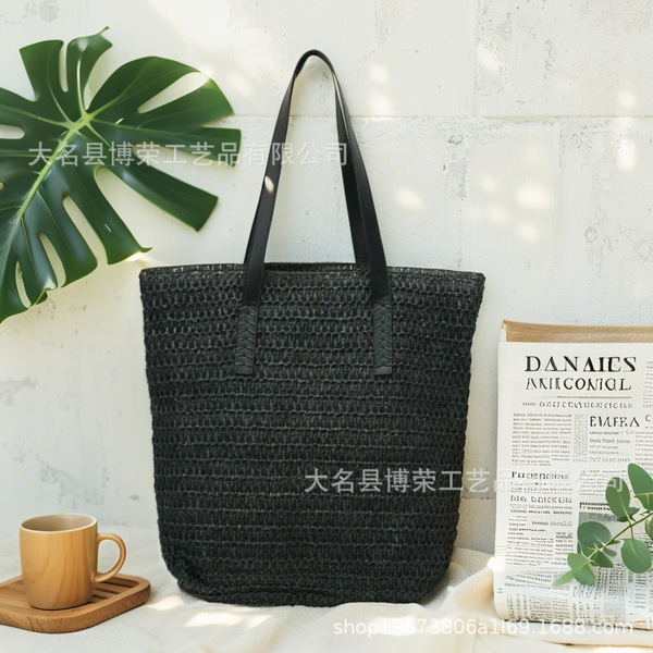 straw solid color capacious universal beach one-shoulder bag