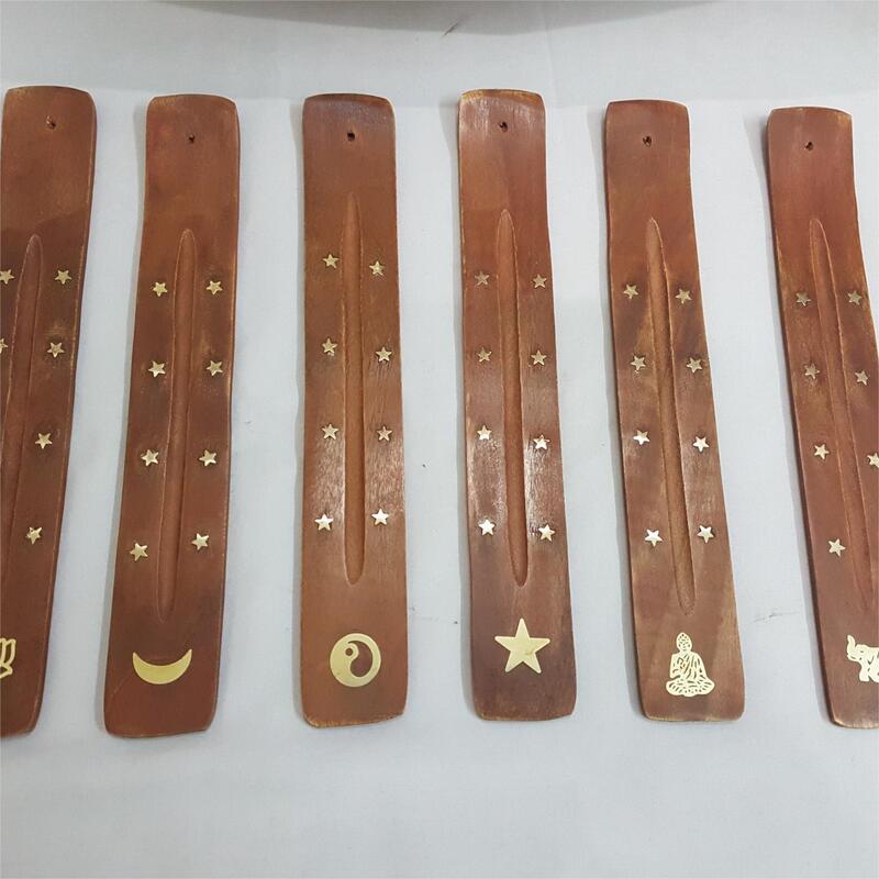 Incense inserted acacia wood wholesale polished handmade bamboo scent board India handmade stickers 7 kinds of copper pattern cross-border