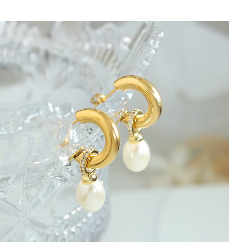 Vintage Style Geometric Titanium Steel Plating Artificial Pearls Zircon Drop Earrings 1 Pair