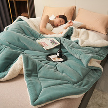 跨境双层加厚羊羔绒毛毯纯色复合牛奶绒毯子法兰绒单双人午睡盖毯