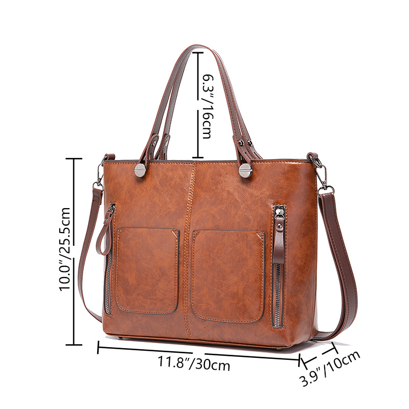 Guangzhou Oil Wax PU-Leder Neue Mode Doppeltasche Handtasche Einzelschulter Diagonal Straddle Bag_voghion.com