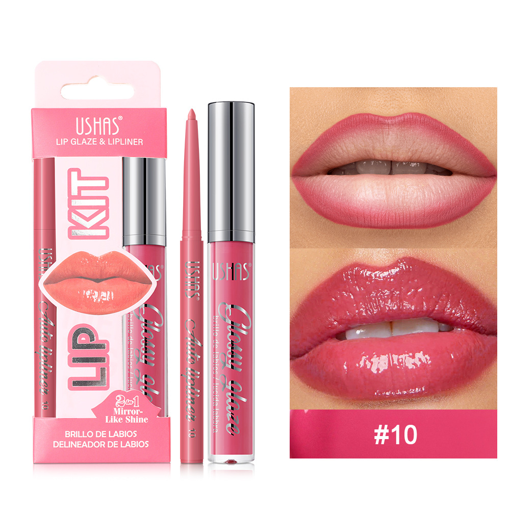 USHAS esmalte labial caliente + lápiz labial cruzado lápiz labial esmalte labial duradero UCS003