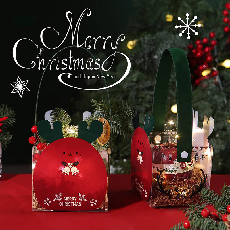 Víspera de Navidad transparente caja de Apple Santa Claus caja de regalo caja portátil de PVC hecho a mano bricolaje Navidad fruta caja decorativa lote