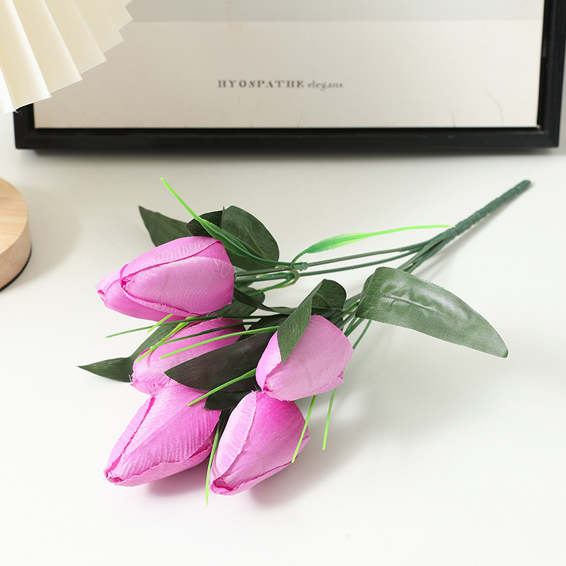 Tulipán flor artificial 6 señaló boca tulipán ramo de flores falsas boda decoración del hogar fotografía Flor al por mayor