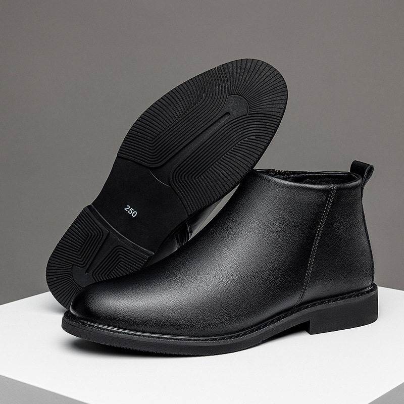 Giày bốt Martin nam cổ cao da lộn lót lông giữ ấm, đế cao su gót 3–5 cm — Giày bốt đơn ZW91229 màu đen, ZW91229 nhung đen