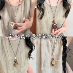 ウッドフロントノート〜禅植物ドングリネックレス女性用新しい中国風デザイン編組鎖骨チェーンロングアクセサリー男性用