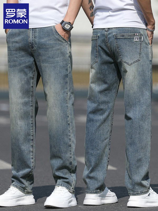 Romon Spring and Autumn Retro Jeans for Men 2026 New Style Loose Straight Large Size Casual Long Pants for Men Romon Spring and Autumn Retro Jeans for Men 2026 New Style Loose Straight Large Size Casual Long Pants for Men