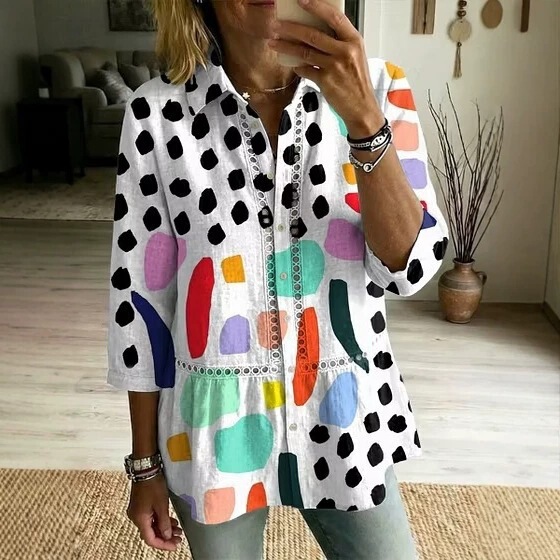 2026 New Cross-Border European and American Style Printed Women's Lace Patchwork Top, Elegant Commuter Casual Shirt for Women 2026 New Cross-Border European and American Style Printed Women's Lace Patchwork Top, Elegant Commuter Casual Shirt for Women