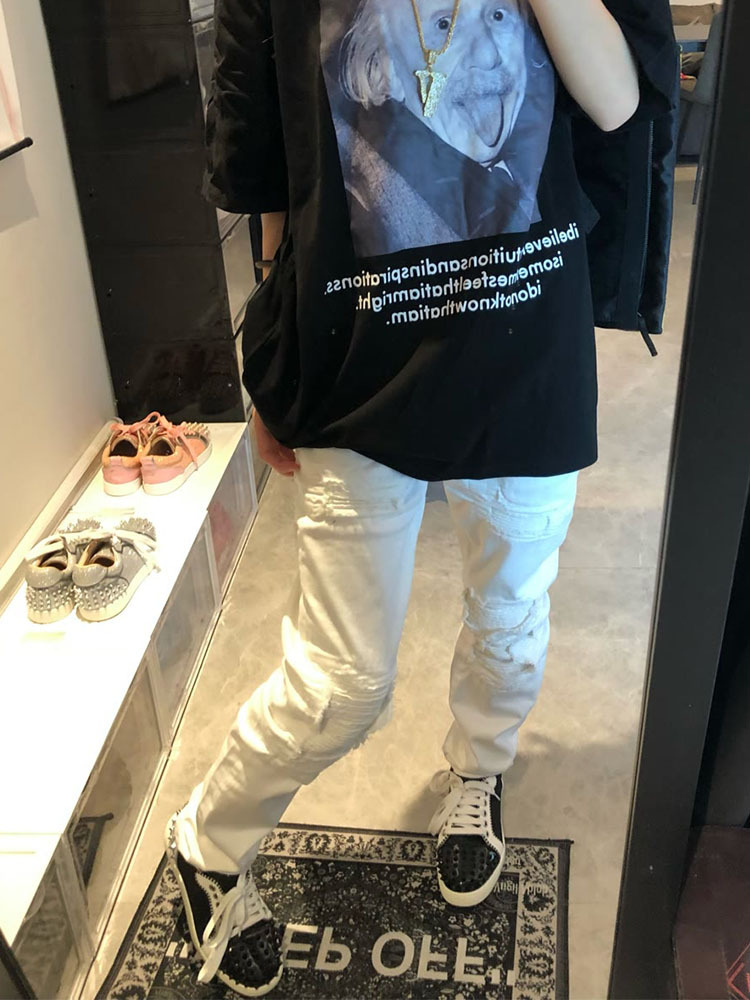 Men's Clothing high street fog style trend hole pleated jeans men and women the same style all match casual all match_voghion.com