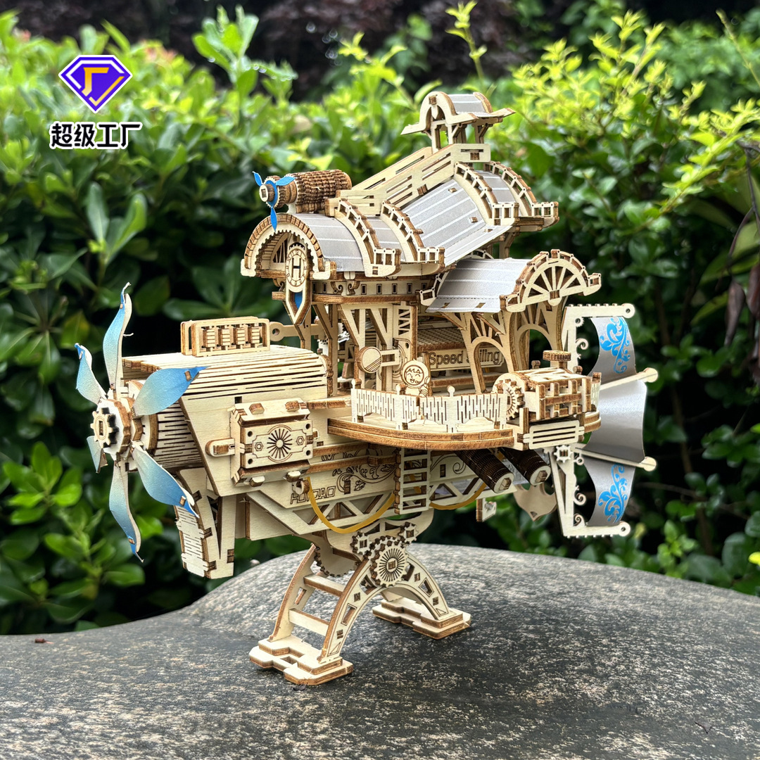 Rompecabezas tridimensional juguete de bricolaje de madera, barco pirata, carrusel, rueda de la fortuna, coche de calabaza, modelo de vela marina