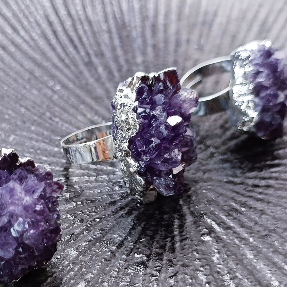 (Cross-border trading), natural ore with amethyst, agate ring with stone