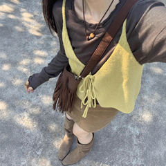 韩系新款简约系带叠穿针织小吊带女多巴胺色系背心外穿百搭款显瘦
