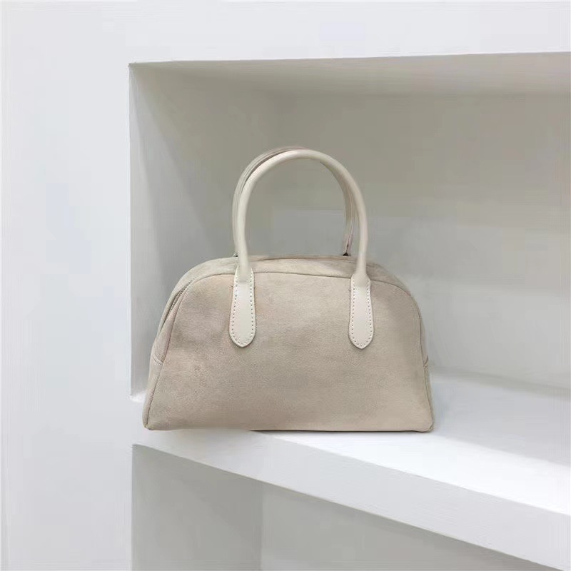 茶色のスエードのボストンバッグ女性2024秋冬韓系ボーリングバッグ高級感枕バッグハンドバッグ|undefined
