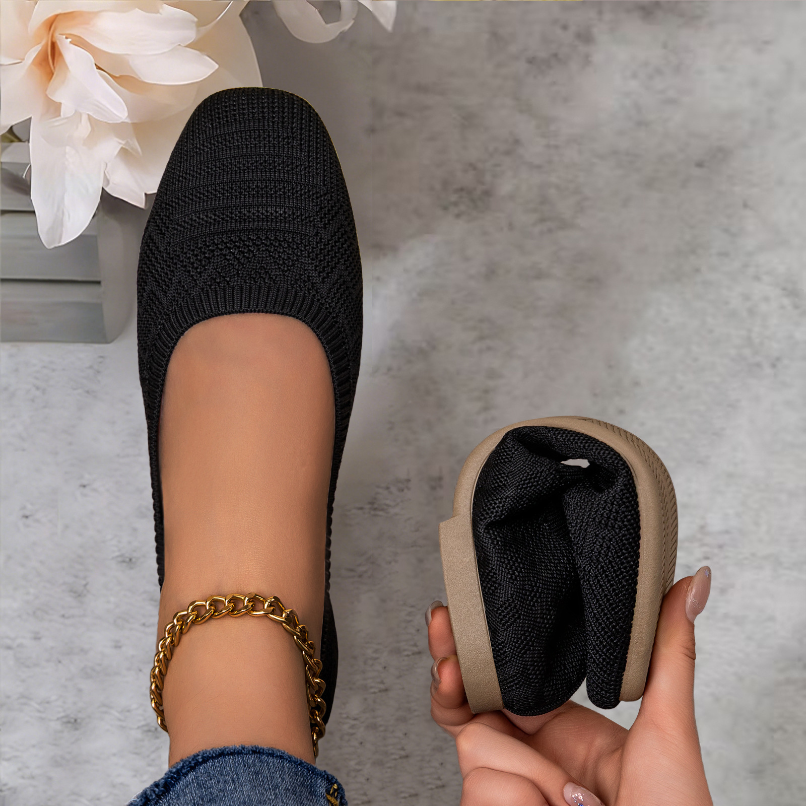 Zapatos de mujer comercio exterior transfronterizo zapatos de mujer tejidos transpirables zapatos de sola suave no cansados zapatos planos zapatos casuales cuadrados