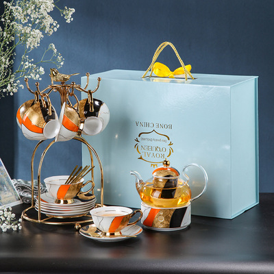沉金岁月 轻奢精致下午茶具套装煮花草水果茶玻璃花茶壶蜡烛加热