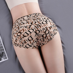 Yumei 9025 Printed Epoxy Ice Silk Seamless One Piece Rose Flower Women's High Waist Belly Controlling Underwear Buttock Raising Briefs