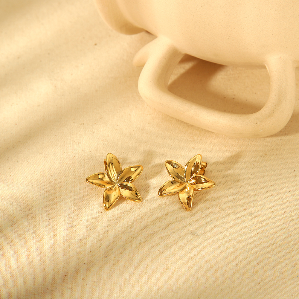 304 Stainless Steel Material 1 Pair IG Style Vintage Style Flower 304 Stainless Steel 18K Gold Plated Ear Studs