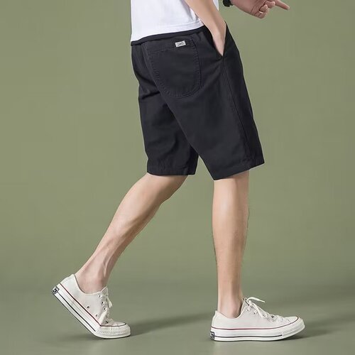 Men's Summer Casual Loose Five-Finger Straight Leg Middle Pants Gray Beach Shorts