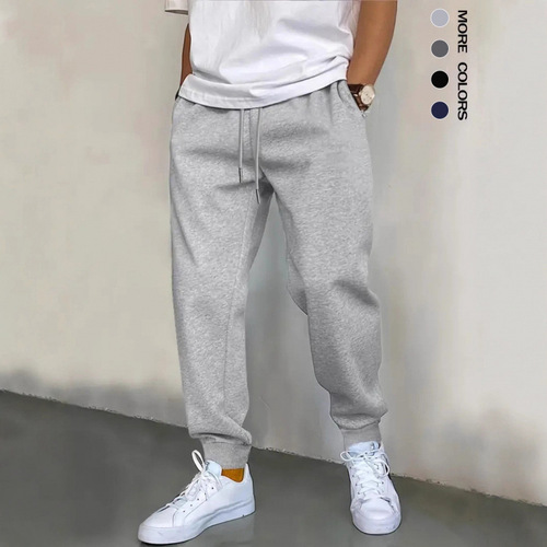 Best-selling men's casual 220g drawstring pants, loose men's simple and versatile sports ankle pants