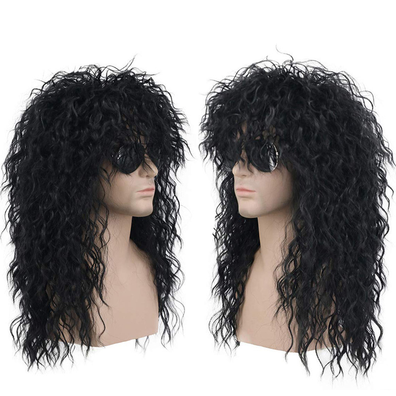 Halloween 80S Retro Cos Dress up Punk Black Wig Disco European and American Men's Rock Curly Hair Halloween 80S Retro Cos Dress up Punk Black Wig Disco European and American Men's Rock Curly Hair