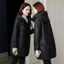 不裂皮中长款pu皮衣棉服女2025冬季新款韩版茧型加厚宽松棉袄外套