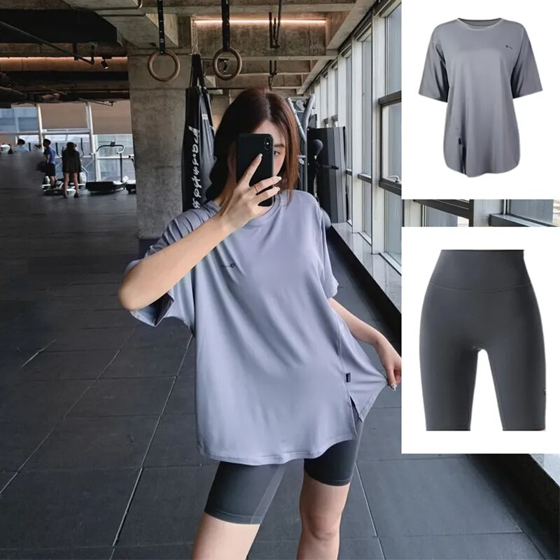 Yoga Wear Plus Size Fitness Wear Summer Short-Sleeved Loose Fat Girl Mid-Length Hip-Covering Outdoor Sports Running Suit Yoga Wear Plus Size Fitness Wear Summer Short-Sleeved Loose Fat Girl Mid-Length Hip-Covering Outdoor Sports Running Suit