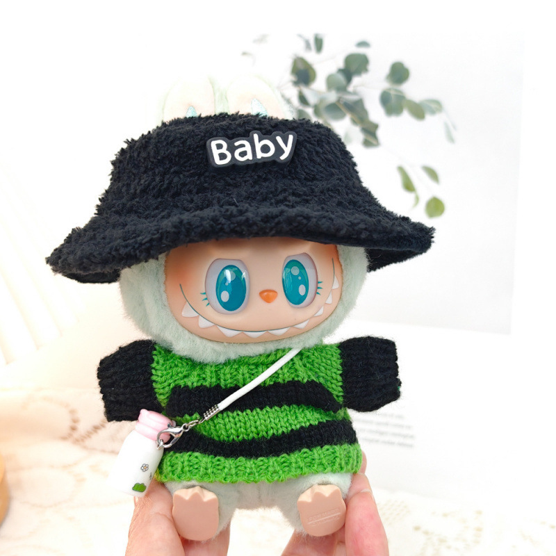 17 センチメートルビニールぬいぐるみマカロンラブブ LABUBU ベビー服ピンクのガーゼスカートヘアアクセサリー交換服|undefined