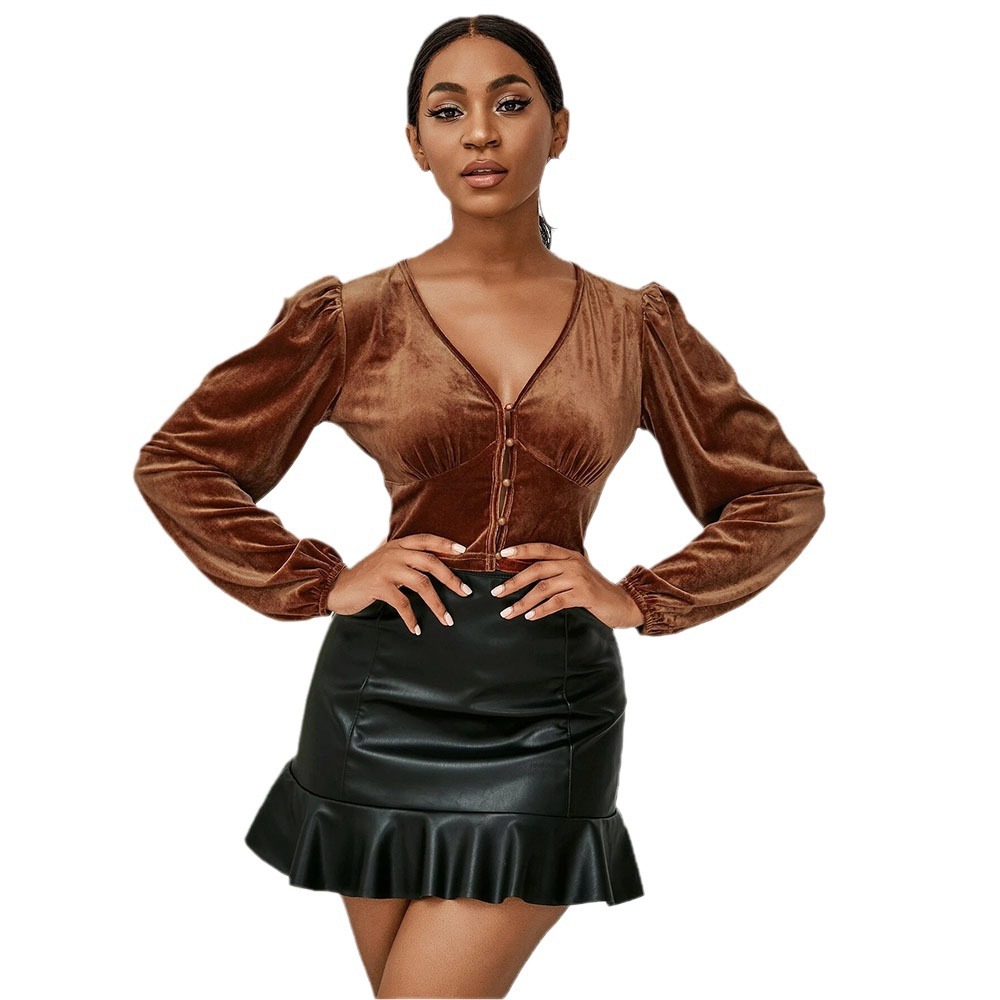Voya Women's Clothing 2026 Spring/Summer New European And American Women's Fashion V-Neck Slim-Fit Short Puff Sleeve Cardigan_ecoleips.com