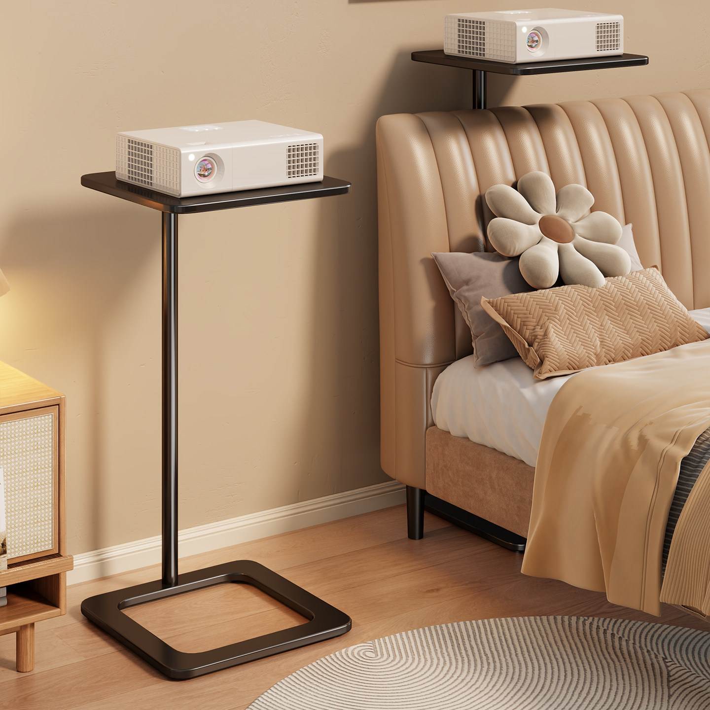 Estante Soporte para Proyector de Metal Sin Perforación para Cabecera de Cama