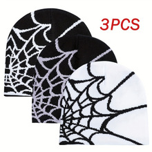 O 73321 Y2K spider web knit beanie Y2K ֩������֯ñ�羳