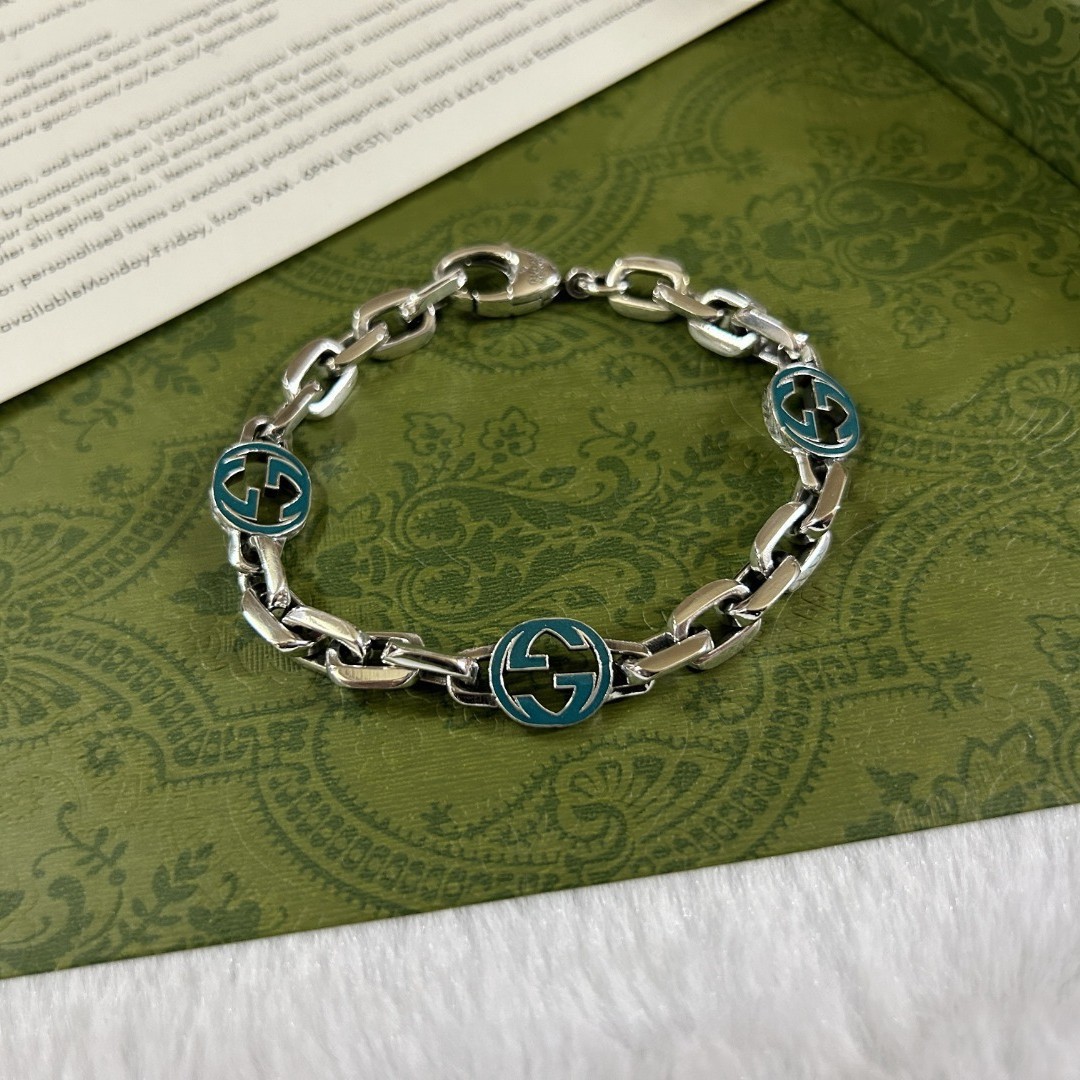 源头厂家925纯银 古家绿珐琅3G手链 时尚潮流名媛气质百搭手链