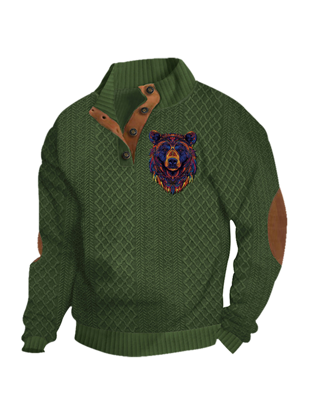 Transfronterizos Amazon otoño invierno caliente tamaño europeo para hombres al aire libre imitación de cuello de manga larga impresa hoodie de tres botones