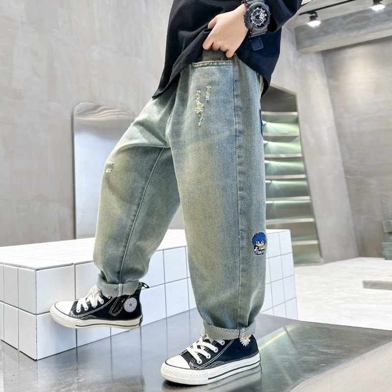 Boys' Autumn Denim Jeans Color Blocking Fashion Stylish Loose Fit Toddler Boys Clothing 3-7 Years Spring And Autumn_voghion.com
