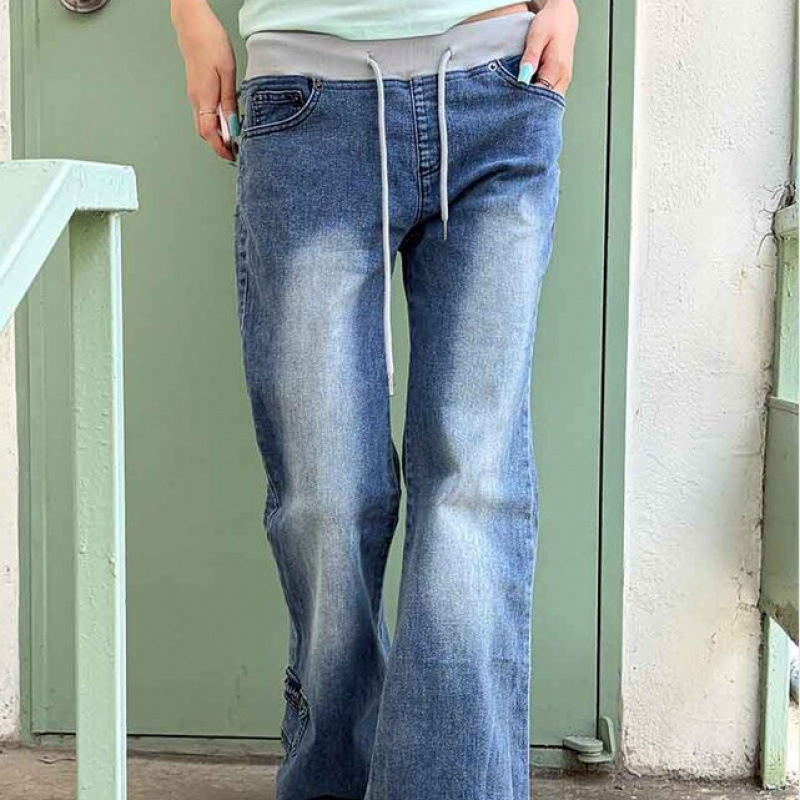 Korean Dongdaemun Women's High-End Cloud-Pattern Cut-Out Boot-Cut Jeans