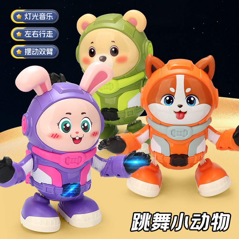 Transfronterizos eléctricos divertidos bailar conejos espaciales música luces oscilantes pequeñas muñecas eléctricas muñecas juguetes para niños mayoristas
