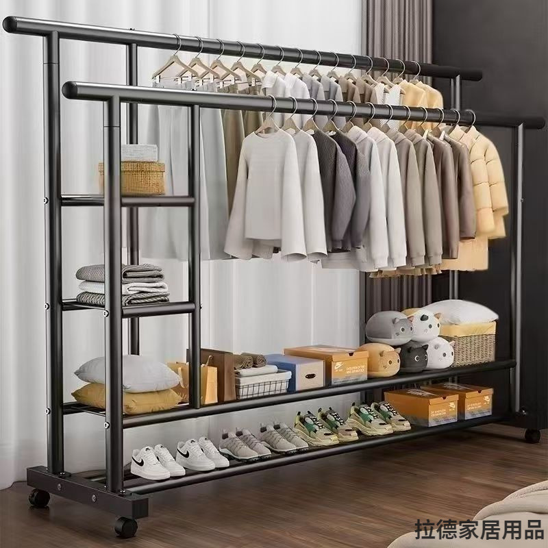 特粗双杆移动宿舍衣帽架特厚衣架落地立式家用卧室阳台挂衣架简约