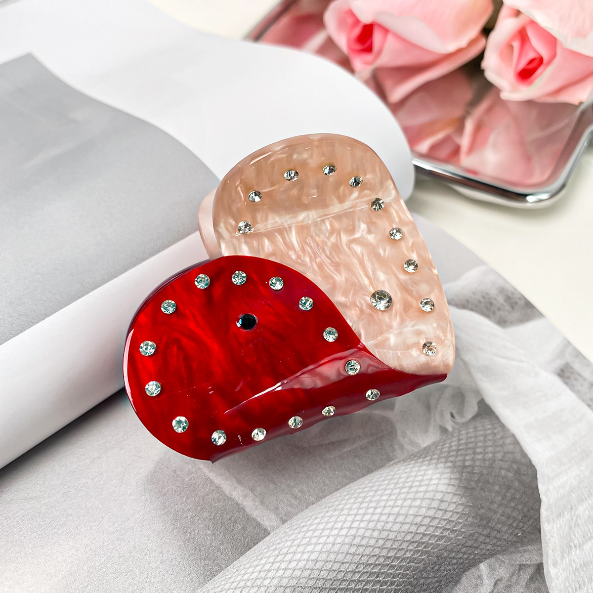 Baifeiya acetato amor pinza de pelo industria pesada horquilla de diamante Luz de lujo de alto grado de tiburón clip de San Valentín accesorios para el cabello tocado