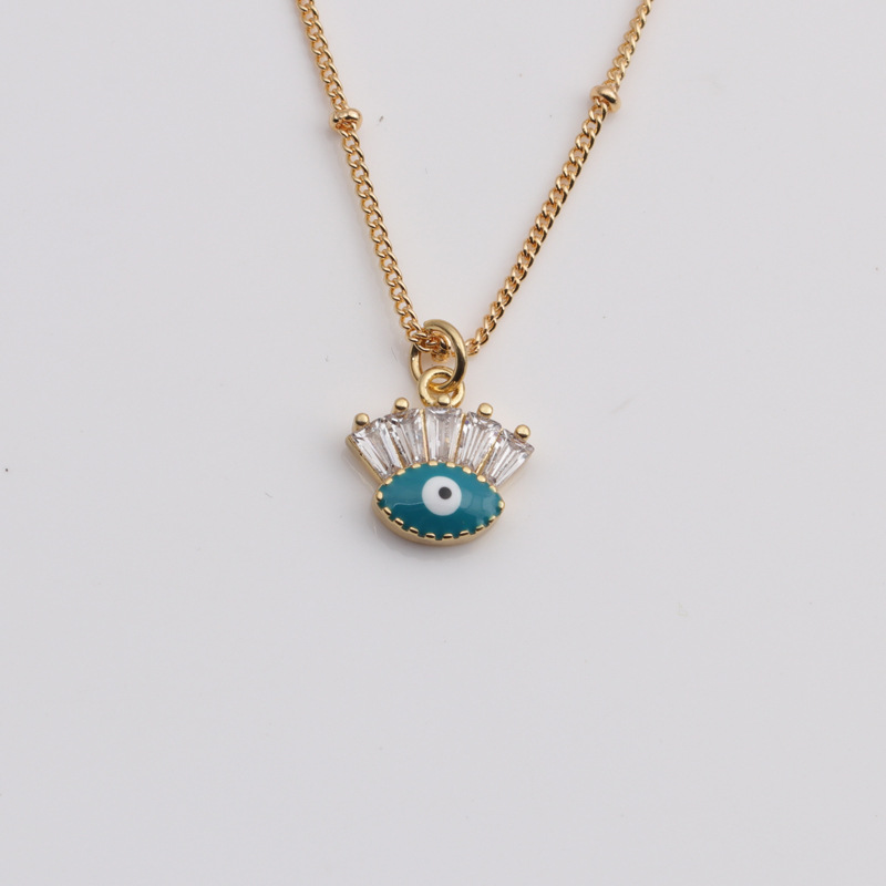 Copper zircon necklace micro-inlaid zircon multicolor blue eye pendant necklace