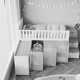 实木上床下柜高箱储物抽屉楼梯书桌一体组合多功能儿童半高床成人