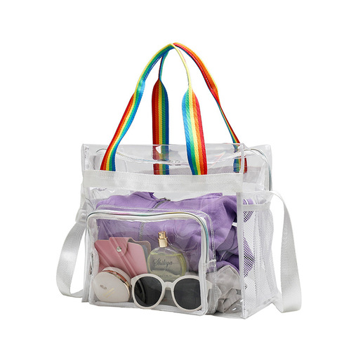 Cross-border Amazon transparent PVC handbag fitness storage bag summer large capacity PVC waterproof swimming beach bag