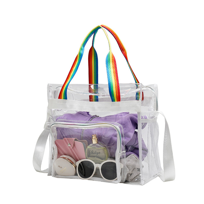 Cross-Border Amazon Transparent Pvc Handbag Fitness Cosmetics Bag Summer Large Capacity Pvc Waterproof Swimming Beach Bag Cross-Border Amazon Transparent Pvc Handbag Fitness Cosmetics Bag Summer Large Capacity Pvc Waterproof Swimming Beach Bag