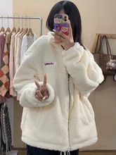 保暖羊羔毛绒外套女秋冬学生卫衣韩版宽松加绒加厚棉衣棉服潮