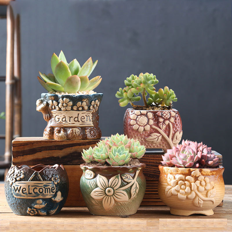 Control de raíz de dos colores pulgar olla pequeña cerámica suculenta maceta hogar carne especial olla de arcilla fábrica directa al por mayor