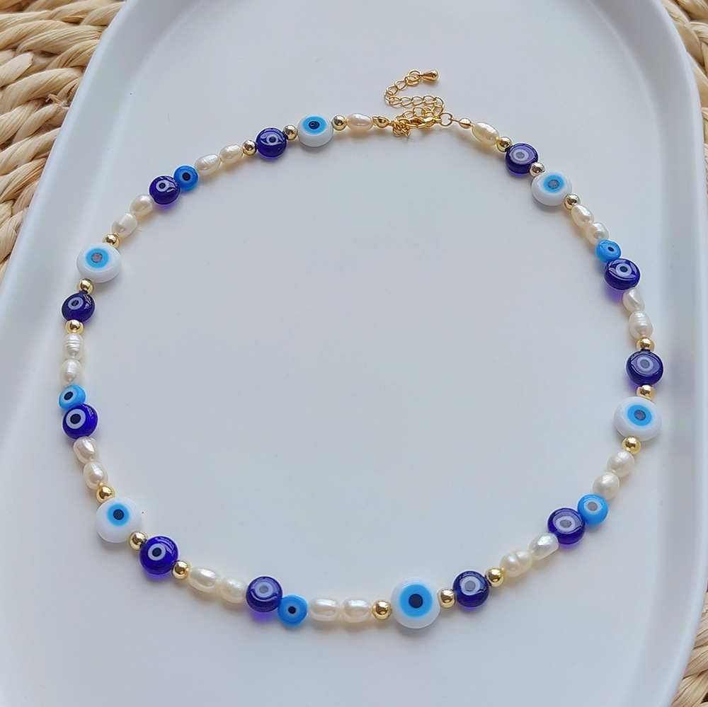 Holiday, Shopping Occasion Basic Classic Style Devil's Eye Freshwater Pearl Glass Copper Necklace