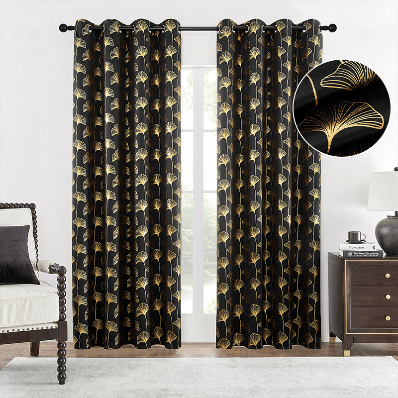 Amazon transfronterizo dorado cortina de hojas de ginkgo sombreado cálido resistente al frío Temu Comercio exterior exclusivo para cortinas
