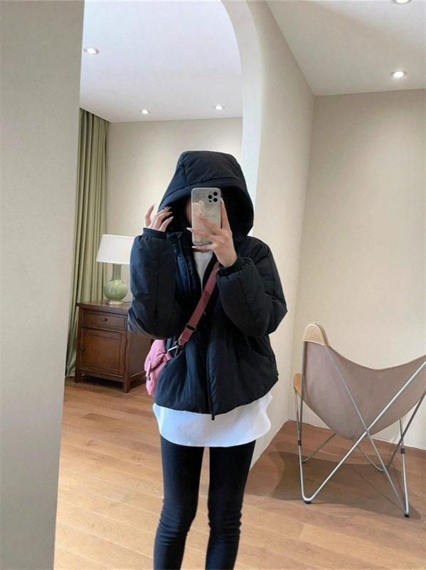 WTHEONElu家高品质防风保暖短款棉服女小个子连帽外套2024秋冬新|undefined